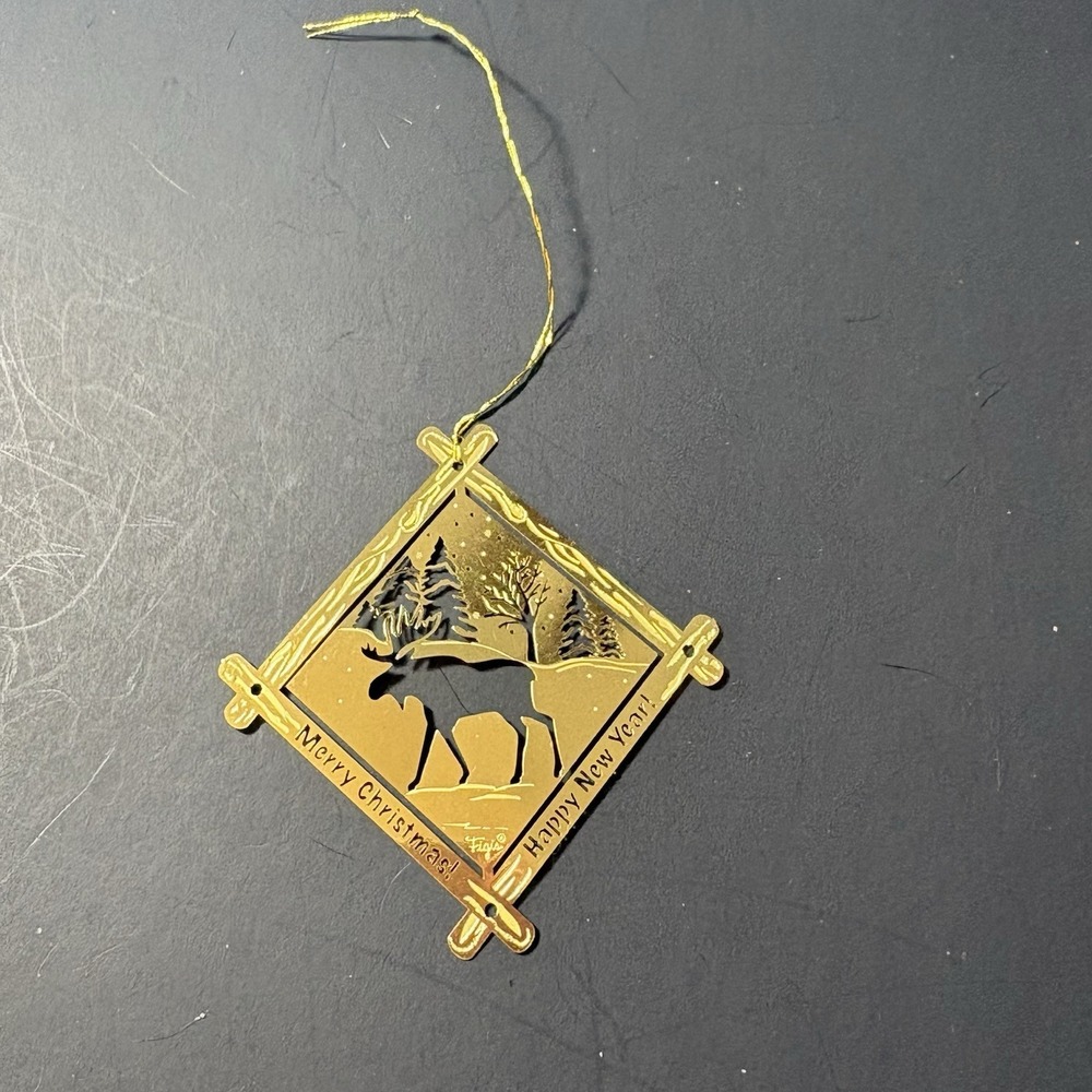 Vintage Moose Christmas Tree Ornament Metal Cutout Rustic Cabin Holiday Decor